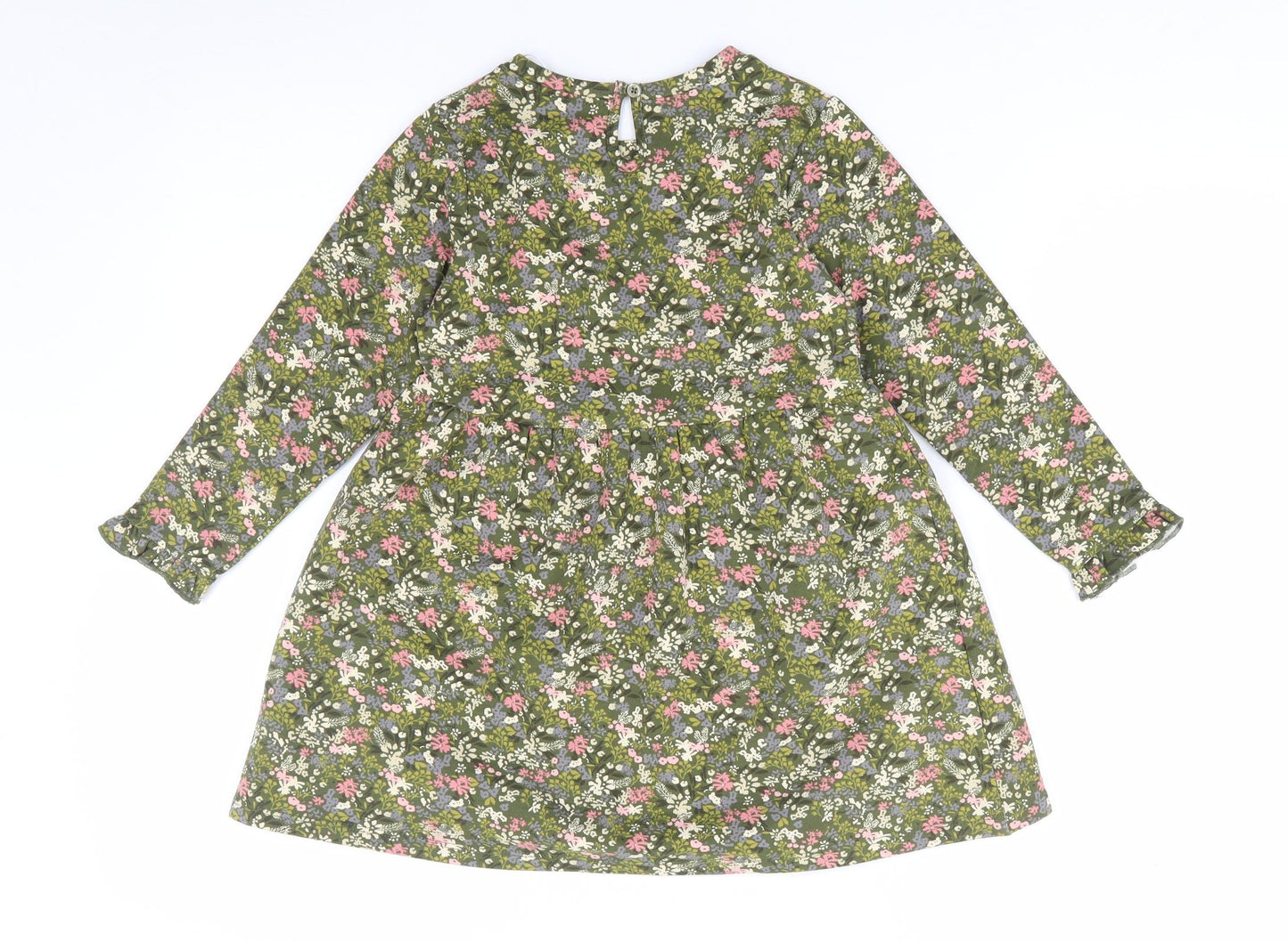 name it Girls Green Floral Cotton Fit & Flare  Size 5 Years  Crew Neck Pullover - Organic Cotton, Fleece Lined