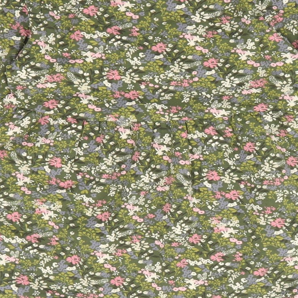 name it Girls Green Floral Cotton Fit & Flare  Size 5 Years  Crew Neck Pullover - Organic Cotton, Fleece Lined