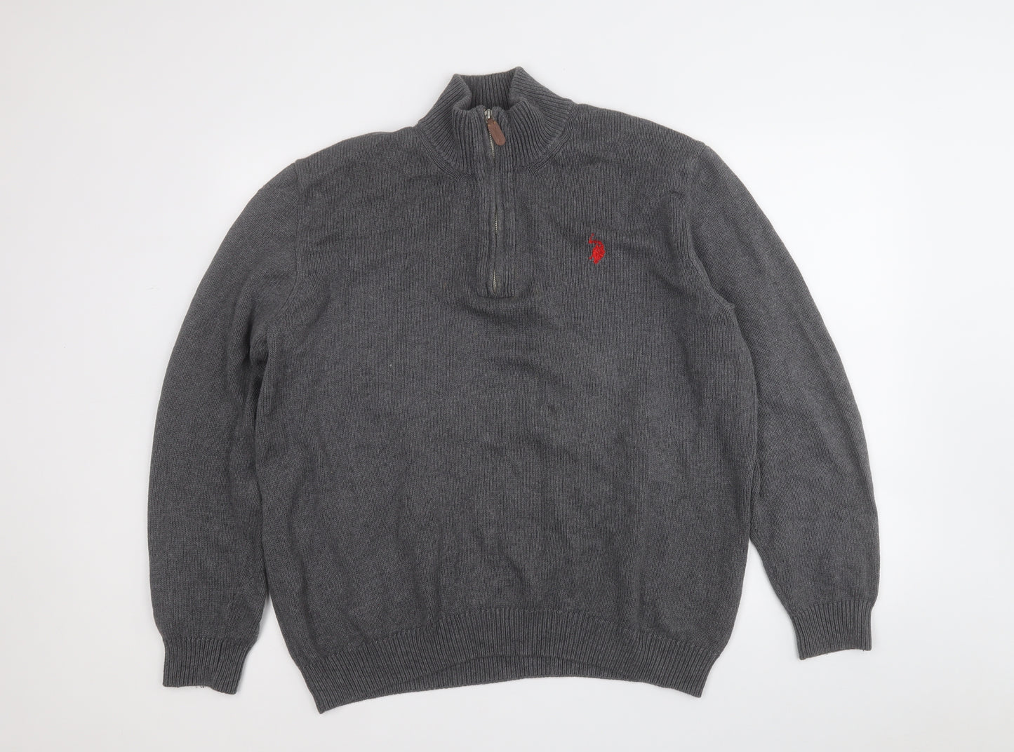 US Polo Assn. Mens Grey Round Neck  Cotton Pullover Jumper Size 2XL