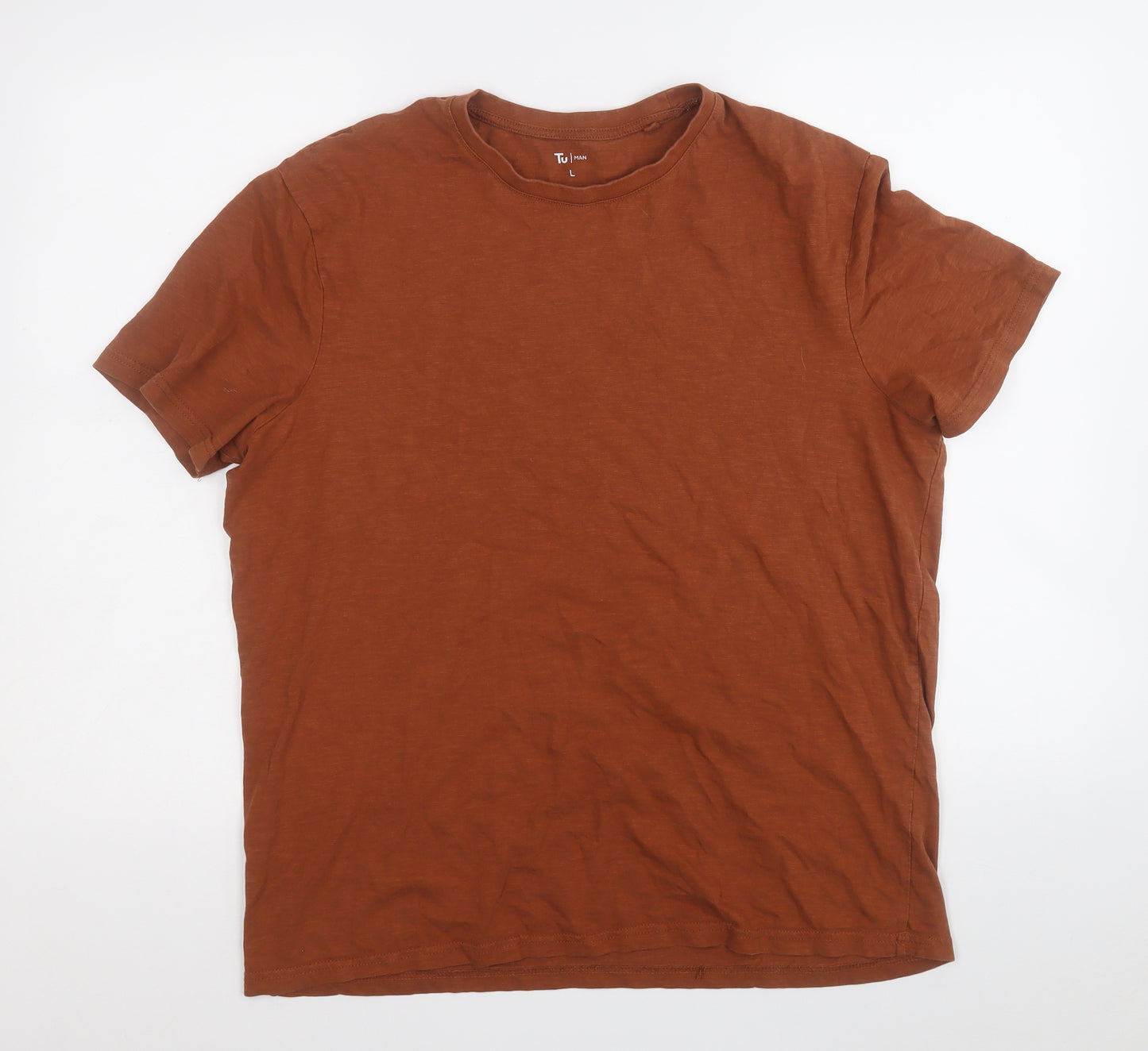 TU Mens Brown  Cotton  T-Shirt Size L