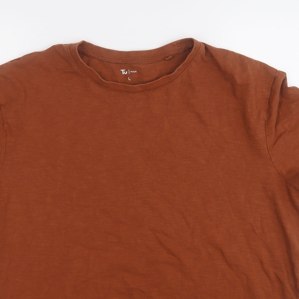 TU Mens Brown  Cotton  T-Shirt Size L