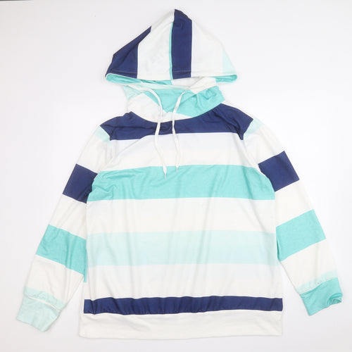 Preworn Womens Multicoloured Striped Polyester Pullover Hoodie Size L