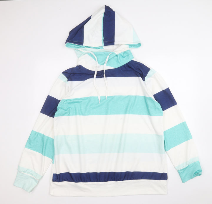 Preworn Womens Multicoloured Striped Polyester Pullover Hoodie Size L