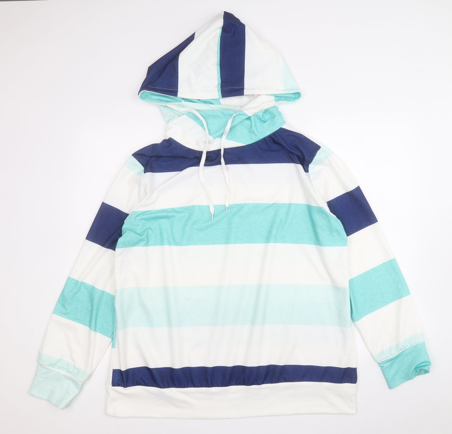 Preworn Womens Multicoloured Striped Polyester Pullover Hoodie Size L