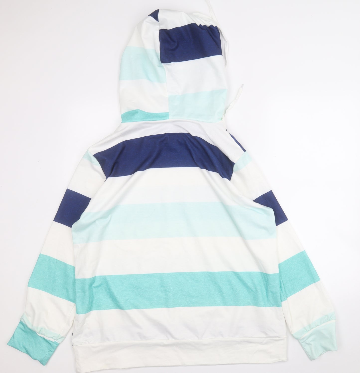 Preworn Womens Multicoloured Striped Polyester Pullover Hoodie Size L
