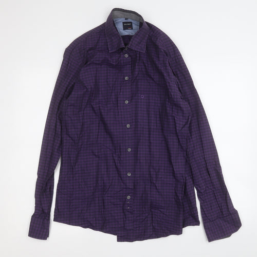Olymp Mens Purple Plaid Cotton  Button-Up Size M Collared