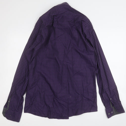 Olymp Mens Purple Plaid Cotton  Button-Up Size M Collared
