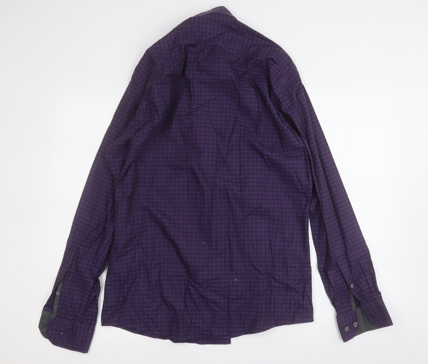 Olymp Mens Purple Plaid Cotton  Button-Up Size M Collared
