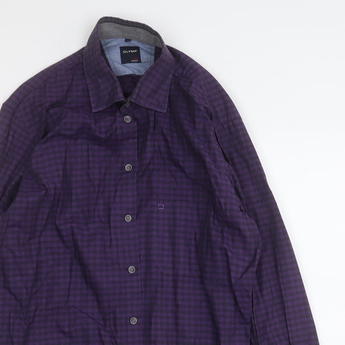 Olymp Mens Purple Plaid Cotton  Button-Up Size M Collared