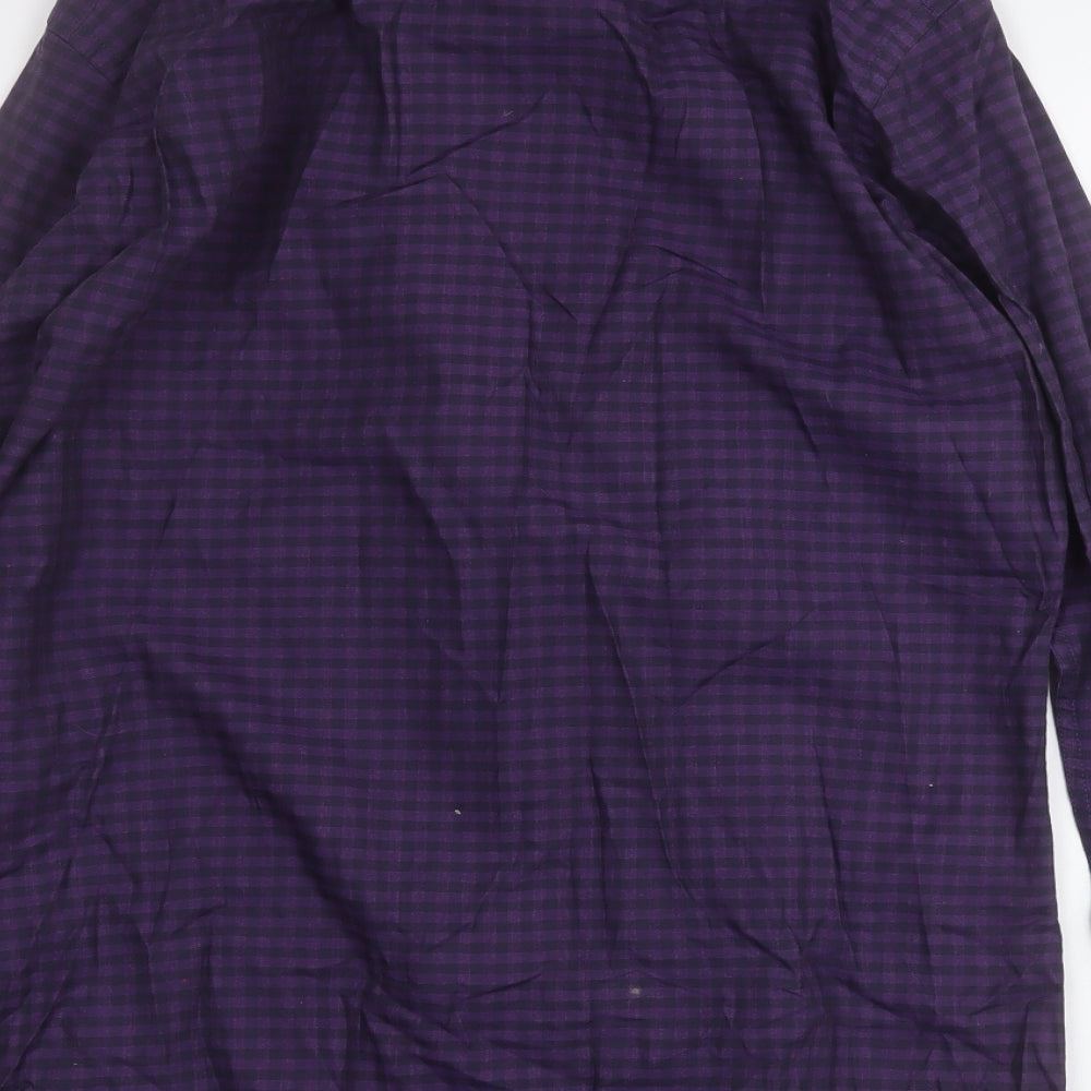 Olymp Mens Purple Plaid Cotton  Button-Up Size M Collared