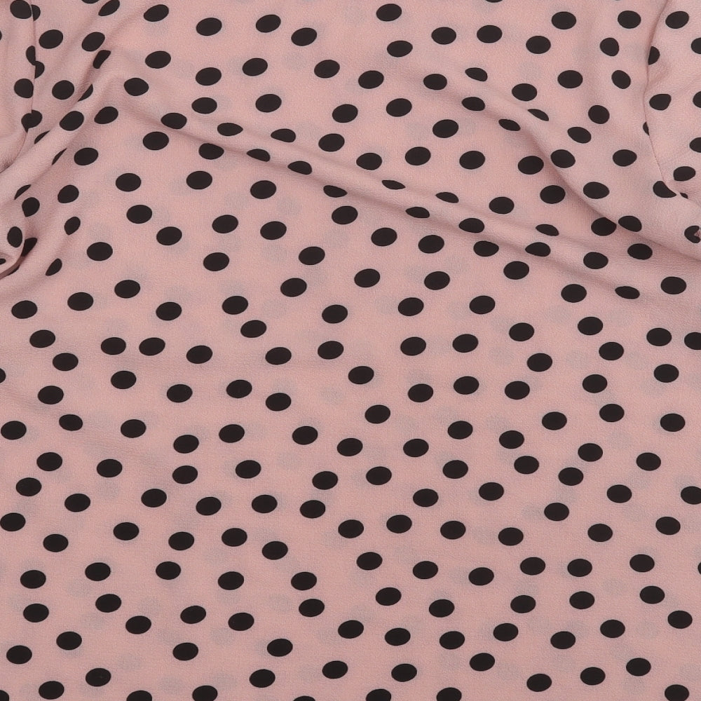 Papaya Womens Pink Polka Dot Polyester Basic Blouse Size 12 Round Neck