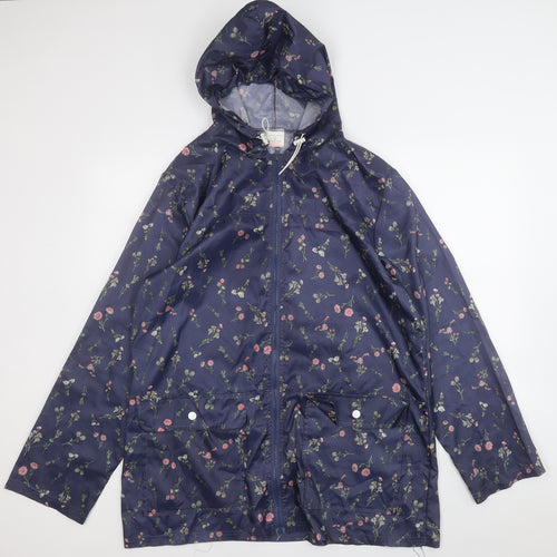 ANNE DE LANCAY Womens Blue Floral  Rain Coat Coat Size M