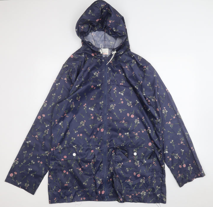 ANNE DE LANCAY Womens Blue Floral  Rain Coat Coat Size M