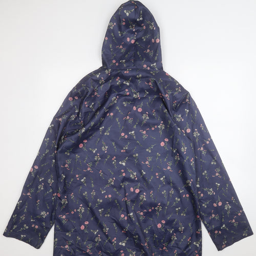 ANNE DE LANCAY Womens Blue Floral  Rain Coat Coat Size M