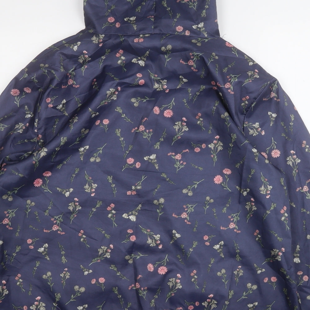 ANNE DE LANCAY Womens Blue Floral  Rain Coat Coat Size M