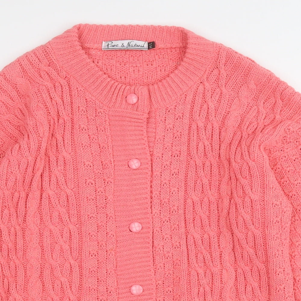 pure and natural Womens Pink Round Neck  Acrylic Cardigan Jumper Size M