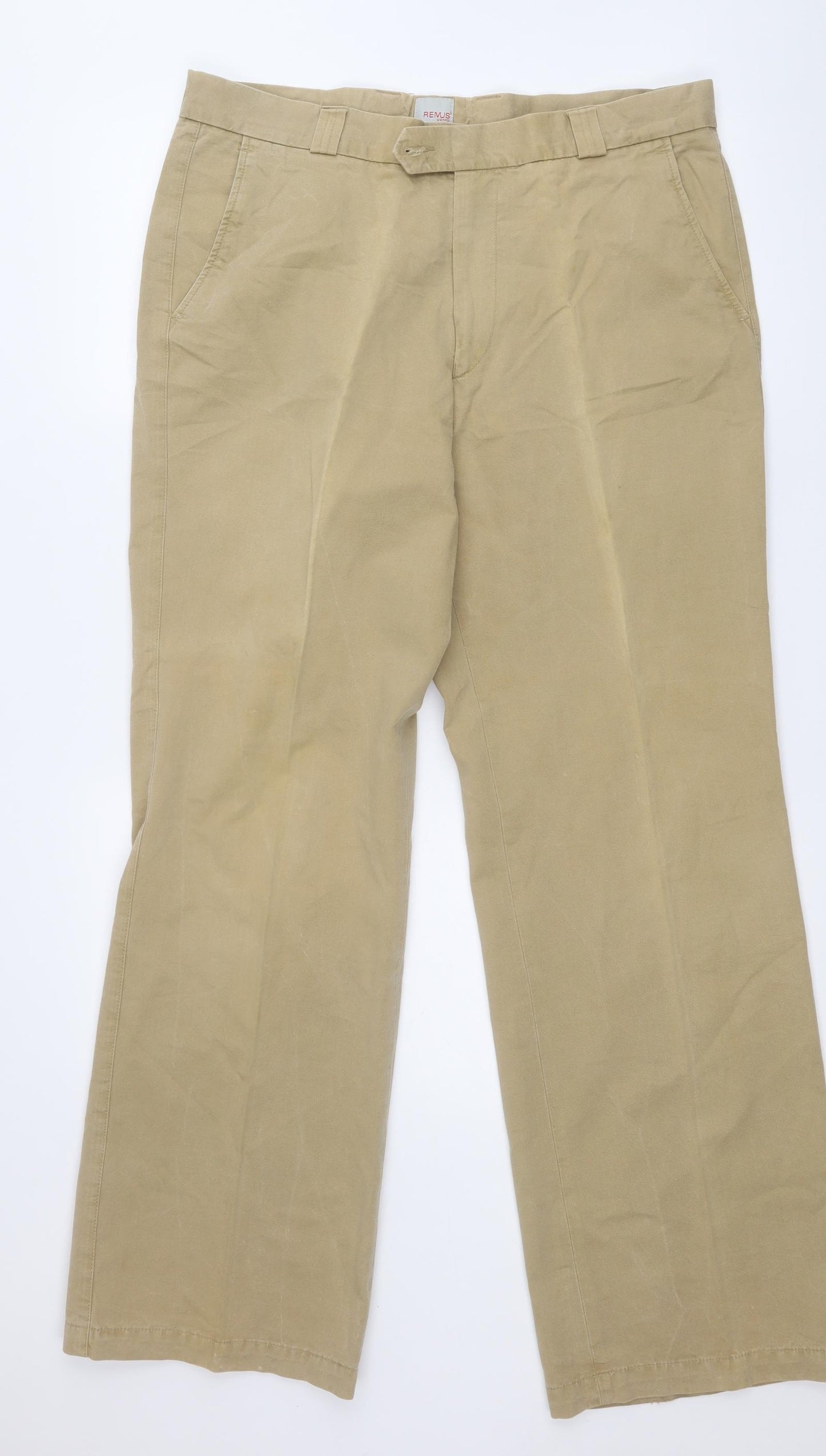 REMUS Mens Brown  Cotton Chino Trousers Size 36 L28 in Regular
