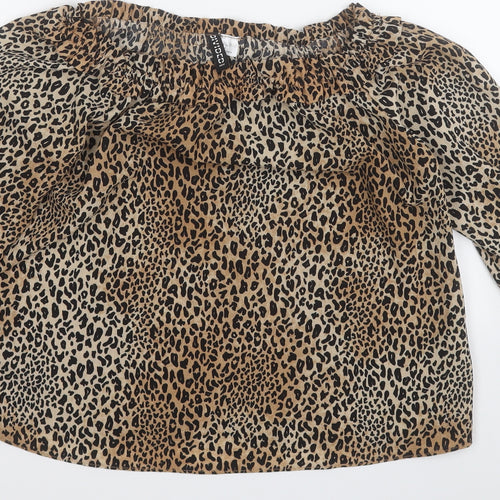 Divided by H&M Womens Brown Animal Print Polyester Basic Polo Size 8 Round Neck