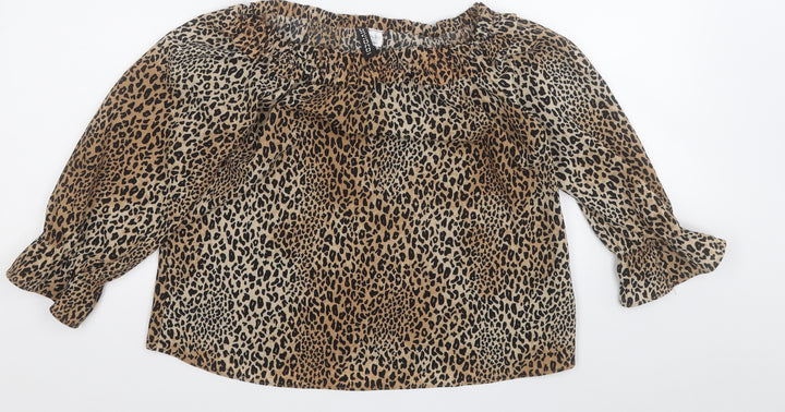 Divided by H&M Womens Brown Animal Print Polyester Basic Polo Size 8 Round Neck