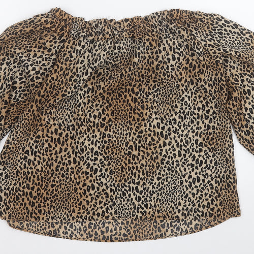 Divided by H&M Womens Brown Animal Print Polyester Basic Polo Size 8 Round Neck