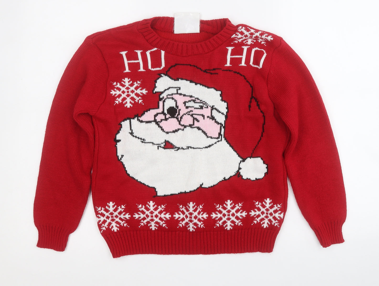 Preworn Boys Red Round Neck  Acrylic Pullover Jumper Size 9-10 Years   - Christmas Jumper