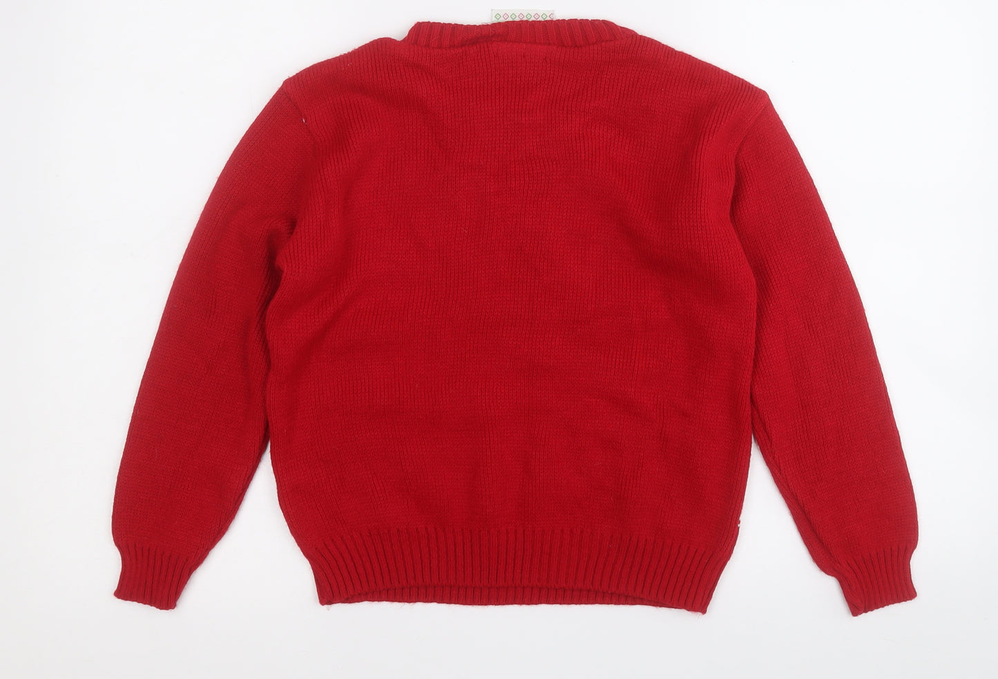 Preworn Boys Red Round Neck  Acrylic Pullover Jumper Size 9-10 Years   - Christmas Jumper