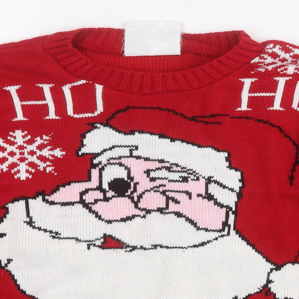 Preworn Boys Red Round Neck  Acrylic Pullover Jumper Size 9-10 Years   - Christmas Jumper