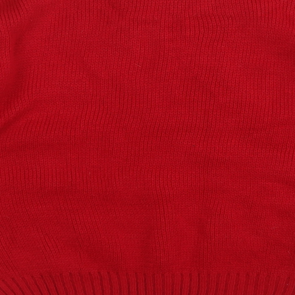 Preworn Boys Red Round Neck  Acrylic Pullover Jumper Size 9-10 Years   - Christmas Jumper