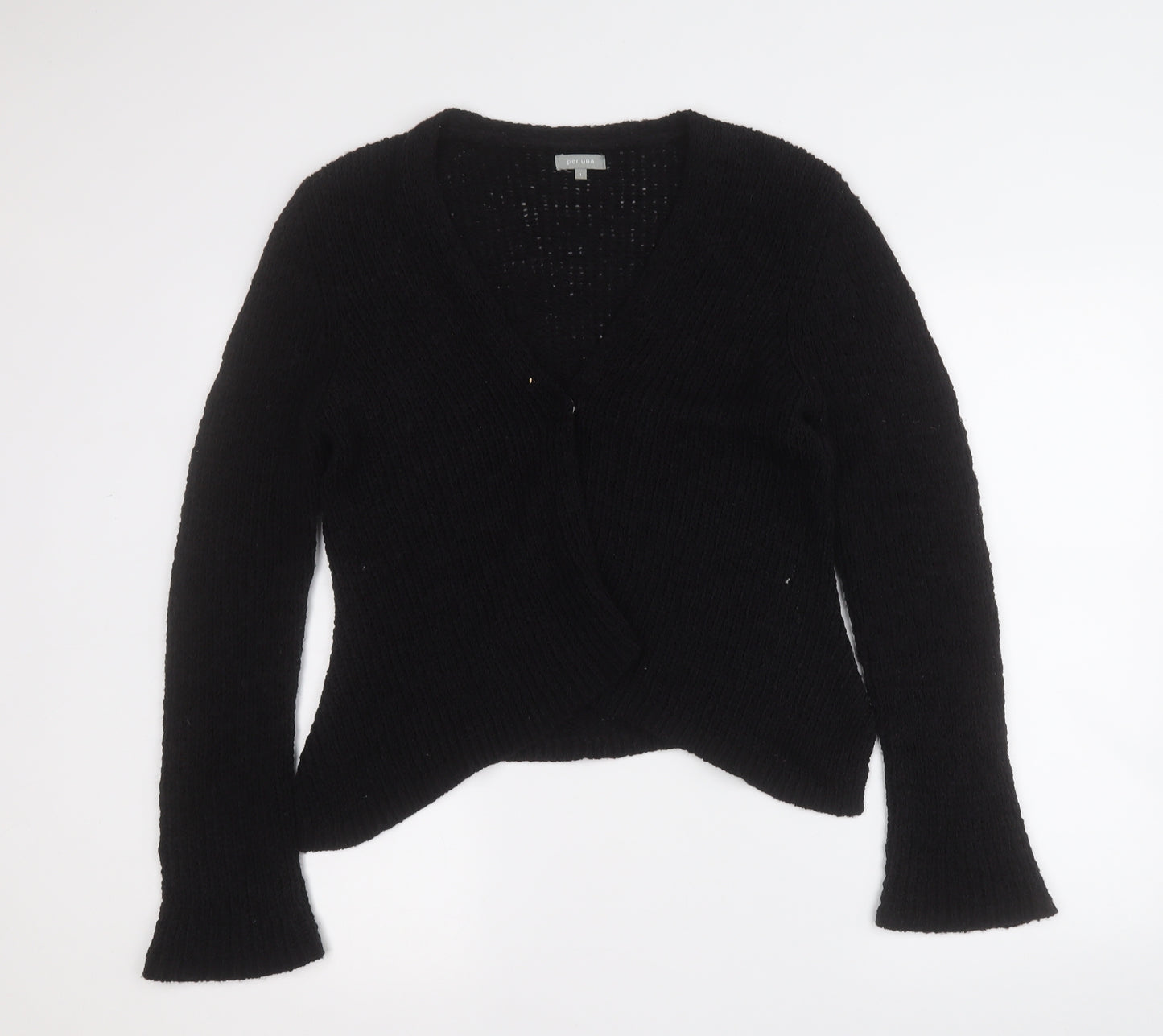 Per Una Womens Black Round Neck  Wool Cardigan Jumper Size L