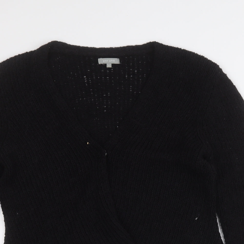 Per Una Womens Black Round Neck  Wool Cardigan Jumper Size L