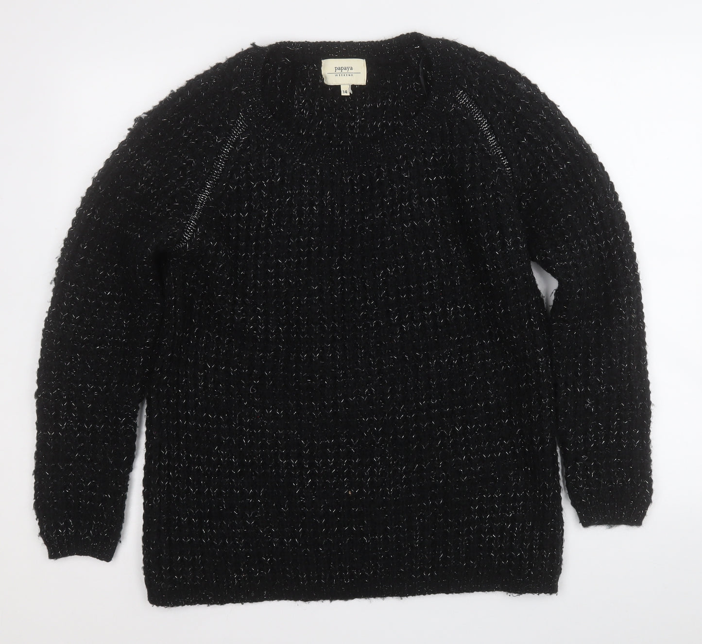 Papaya Womens Black Round Neck  Acrylic Pullover Jumper Size 14