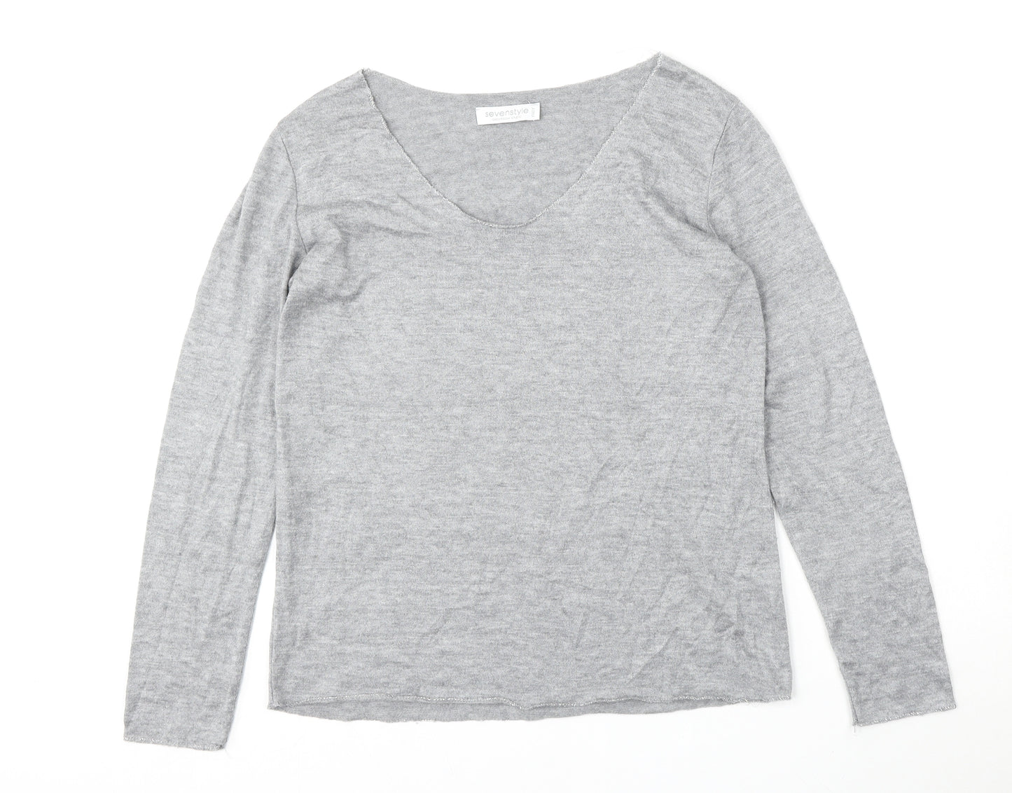 Sevenstyle Womens Grey V-Neck  Polyester Pullover Jumper Size M