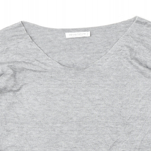 Sevenstyle Womens Grey V-Neck  Polyester Pullover Jumper Size M