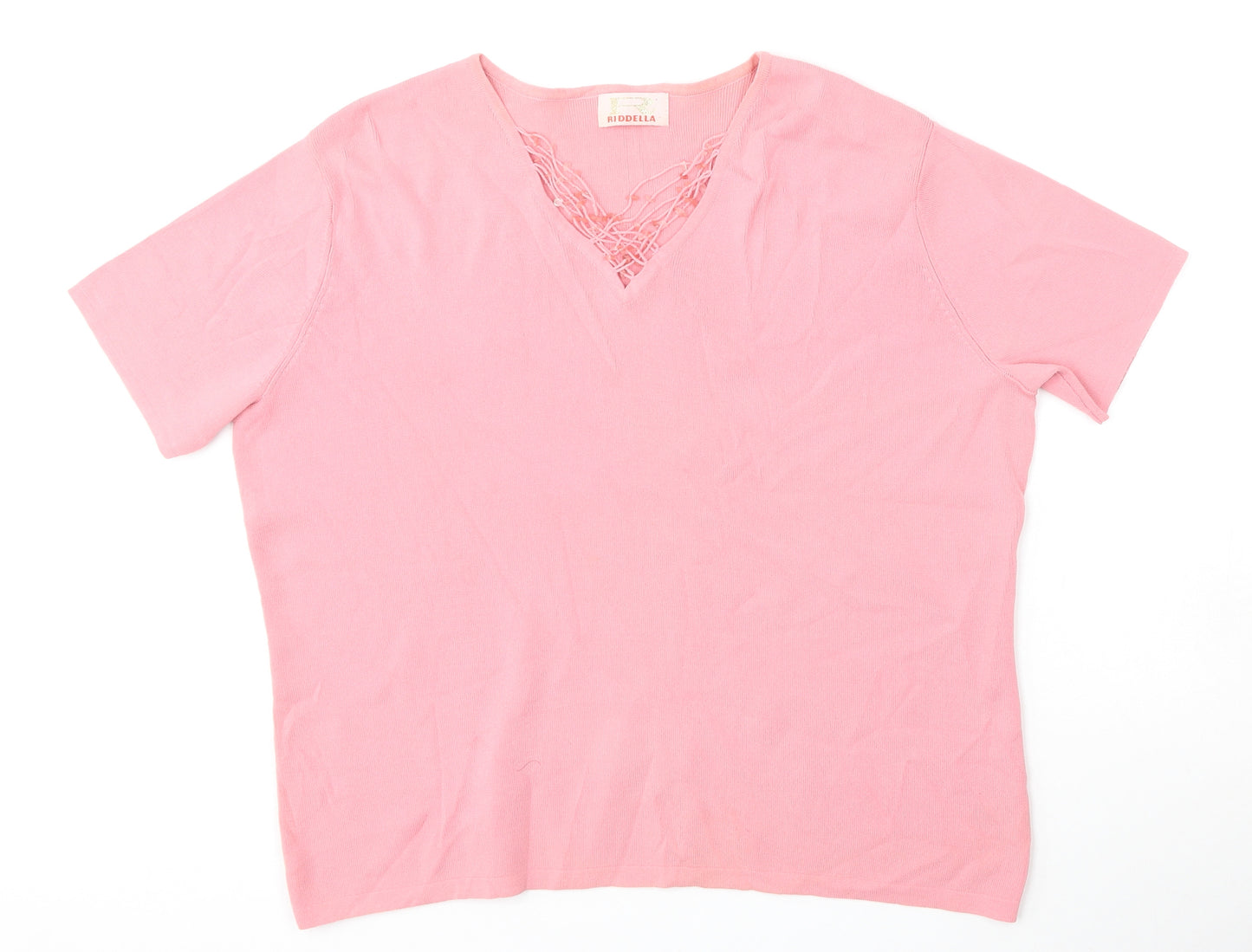 Riddella Womens Pink V-Neck  Viscose Pullover Jumper Size 20