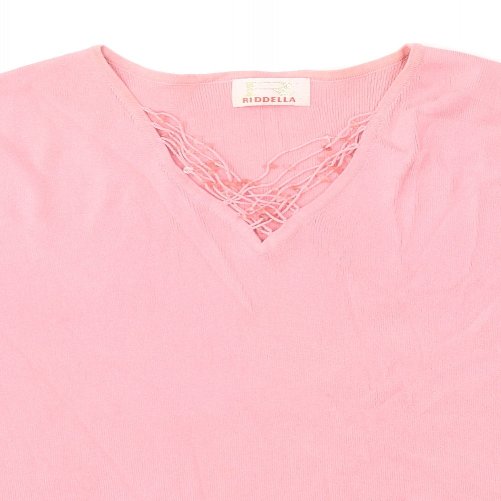 Riddella Womens Pink V-Neck  Viscose Pullover Jumper Size 20