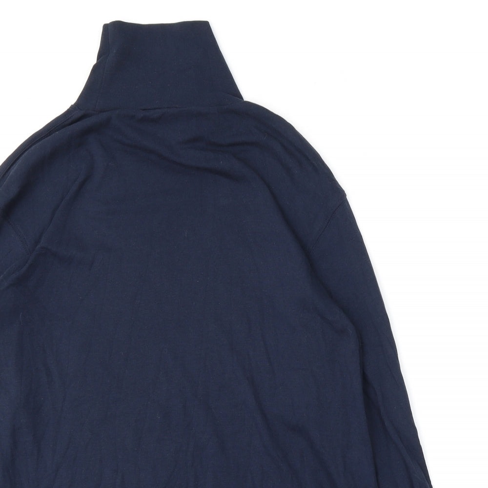 Cotton Traders Mens Blue Mock Neck  Cotton Pullover Jumper Size XL
