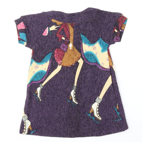 Preworn Girls Multicoloured Round Neck Geometric Cotton Pullover Jumper Size 2 Years