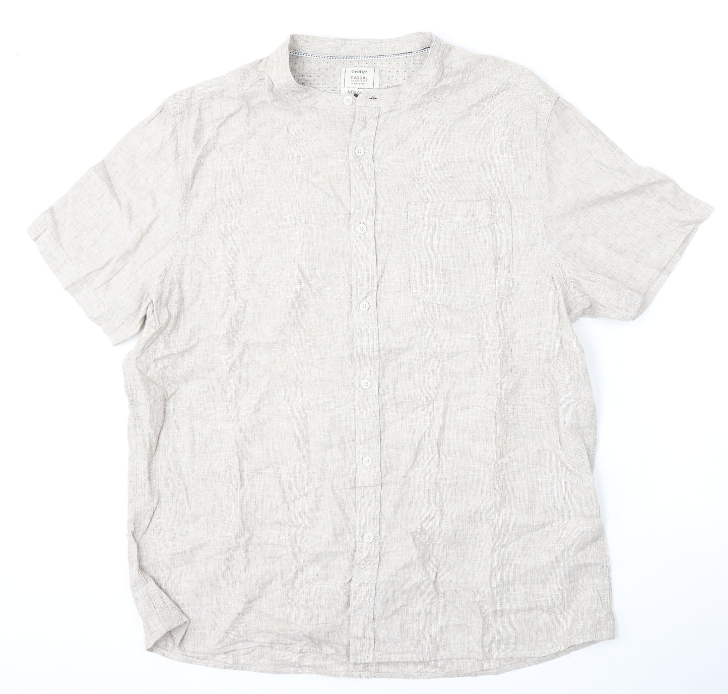 George Mens Beige  Linen  Polo Size XL Round Neck Button