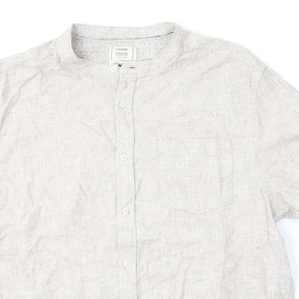 George Mens Beige  Linen  Polo Size XL Round Neck Button