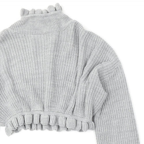 Preworn Womens Grey Mock Neck  Acrylic Pullover Jumper Size M