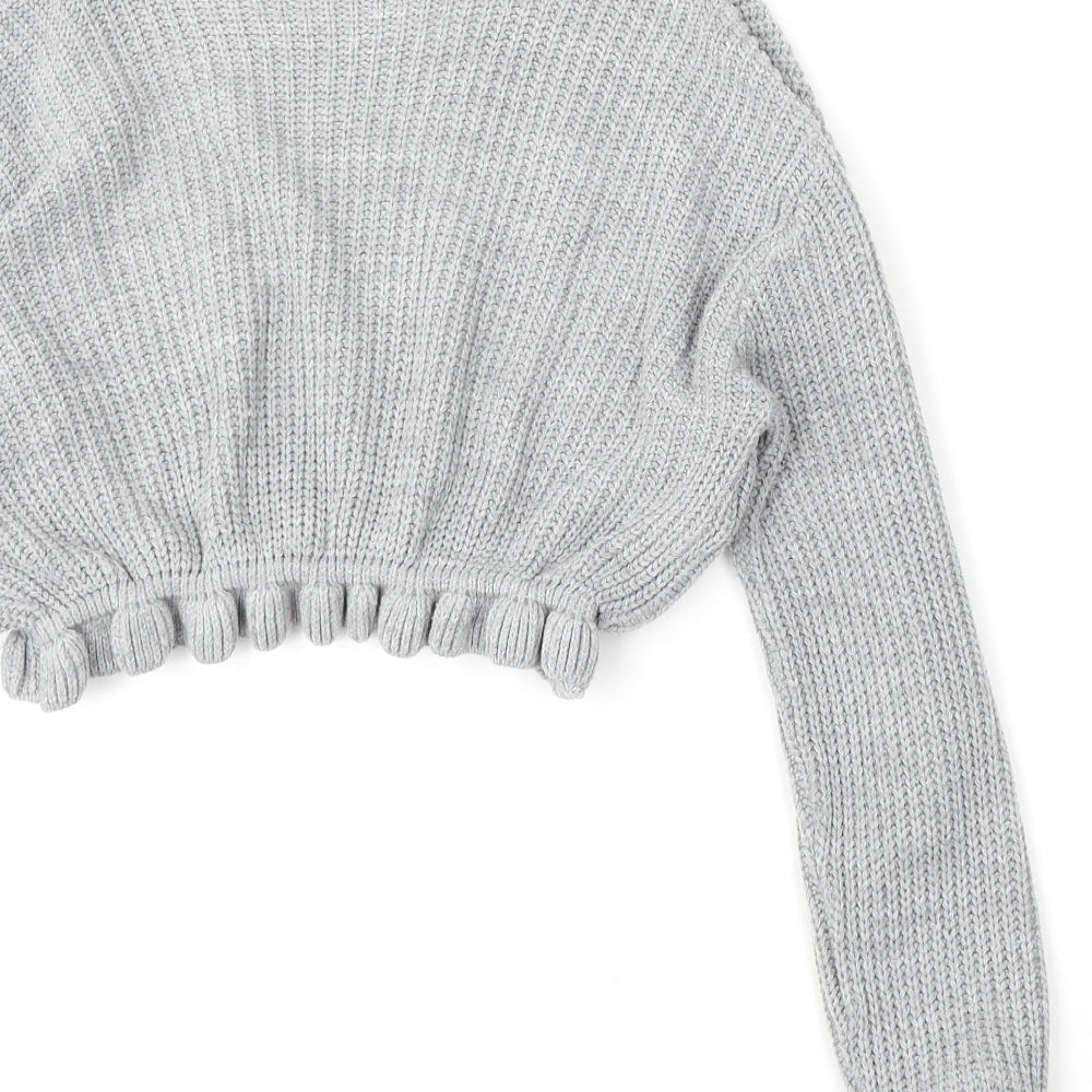 Preworn Womens Grey Mock Neck  Acrylic Pullover Jumper Size M