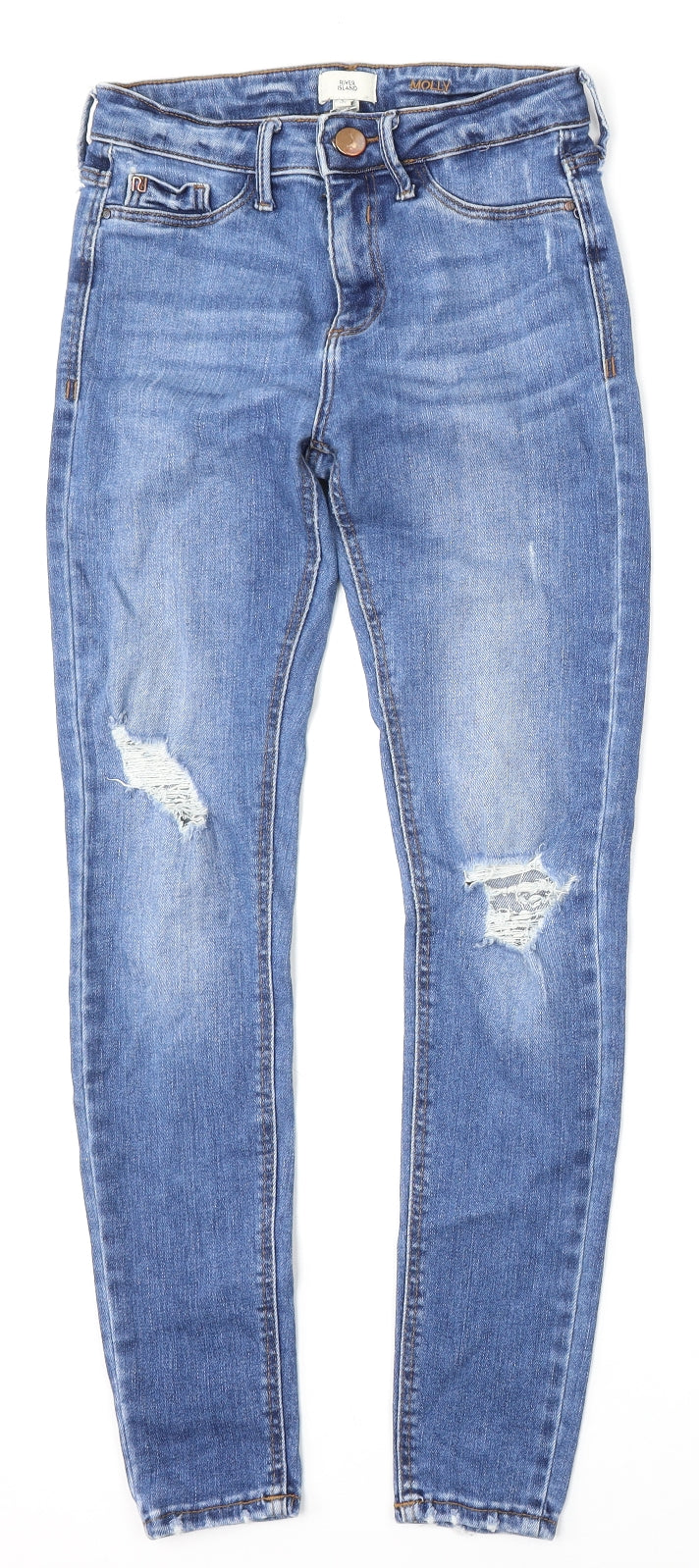 River Island Womens Blue  Cotton Skinny Jeans Size 8 L30 in Regular Button