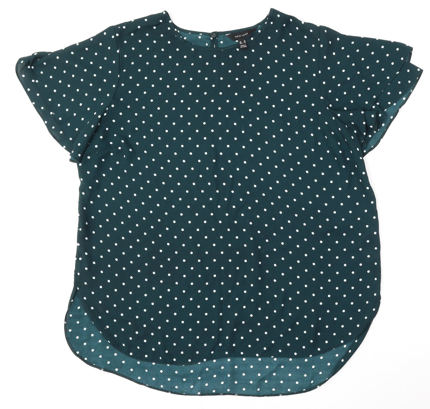 New Look Womens Green Polka Dot Polyester Basic Blouse Size 18 Round Neck