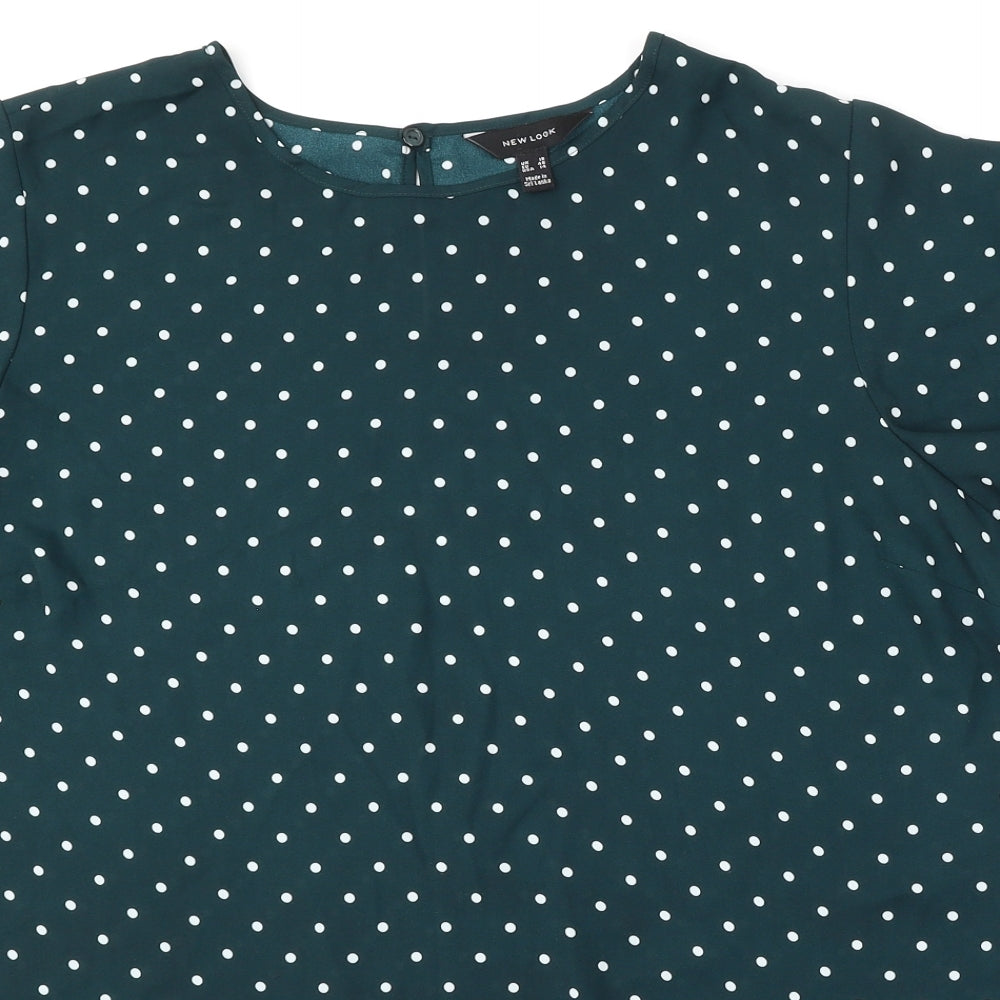 New Look Womens Green Polka Dot Polyester Basic Blouse Size 18 Round Neck