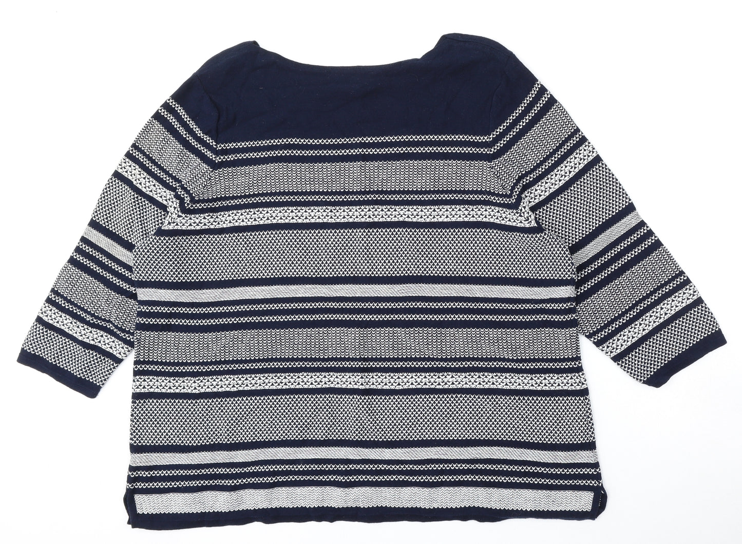 Bonmarche Womens Blue Round Neck Geometric Cotton Pullover Jumper Size 24