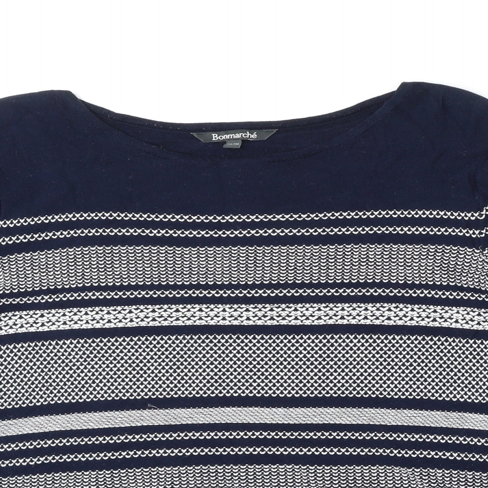 Bonmarche Womens Blue Round Neck Geometric Cotton Pullover Jumper Size 24