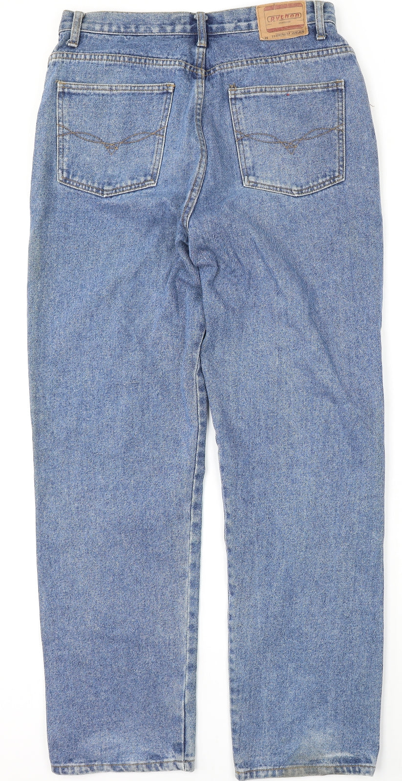 Python Mens Blue  Cotton Straight Jeans Size 34 L33 in Regular Button
