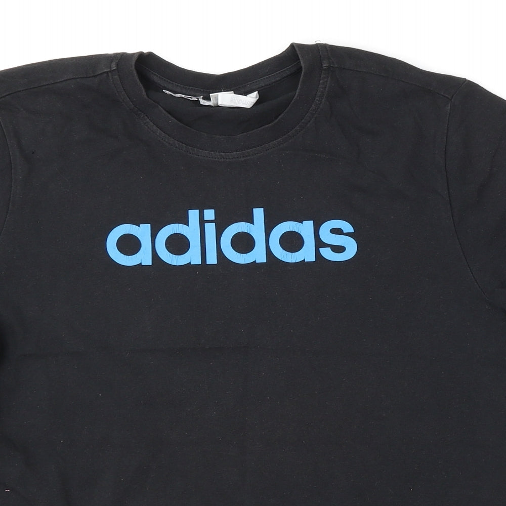 adidas Mens Black  Polyester  T-Shirt Size S Round Neck