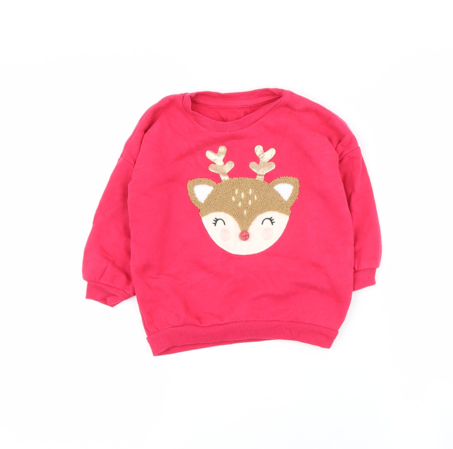 George Baby Pink  Cotton Pullover Jumper Size 12-18 Months   - Reindeer