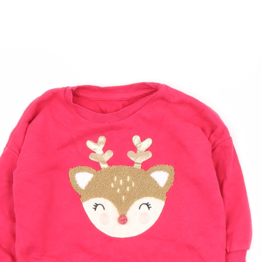 George Baby Pink  Cotton Pullover Jumper Size 12-18 Months   - Reindeer
